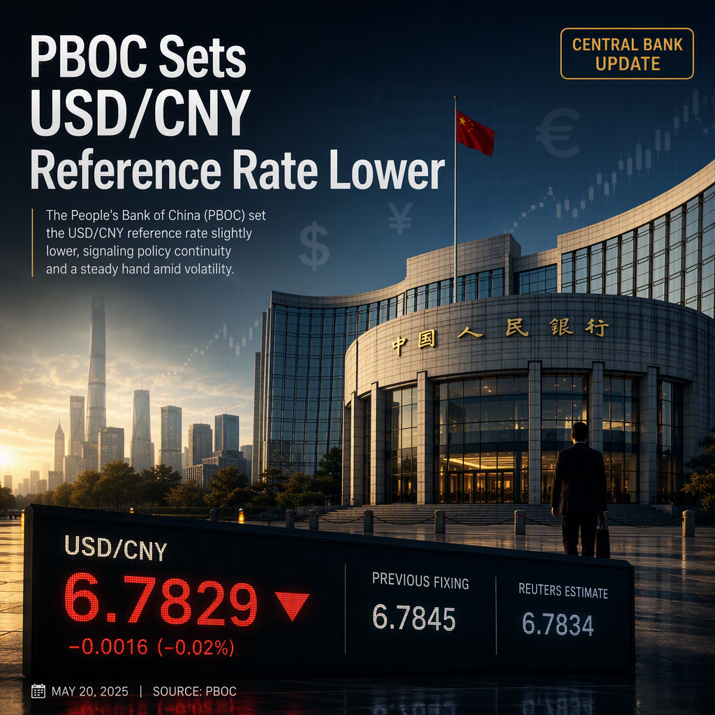 PBOC Sets USD/CNY Reference Rate Slightly Lower at 6.7829, Below Reuters Estimate
