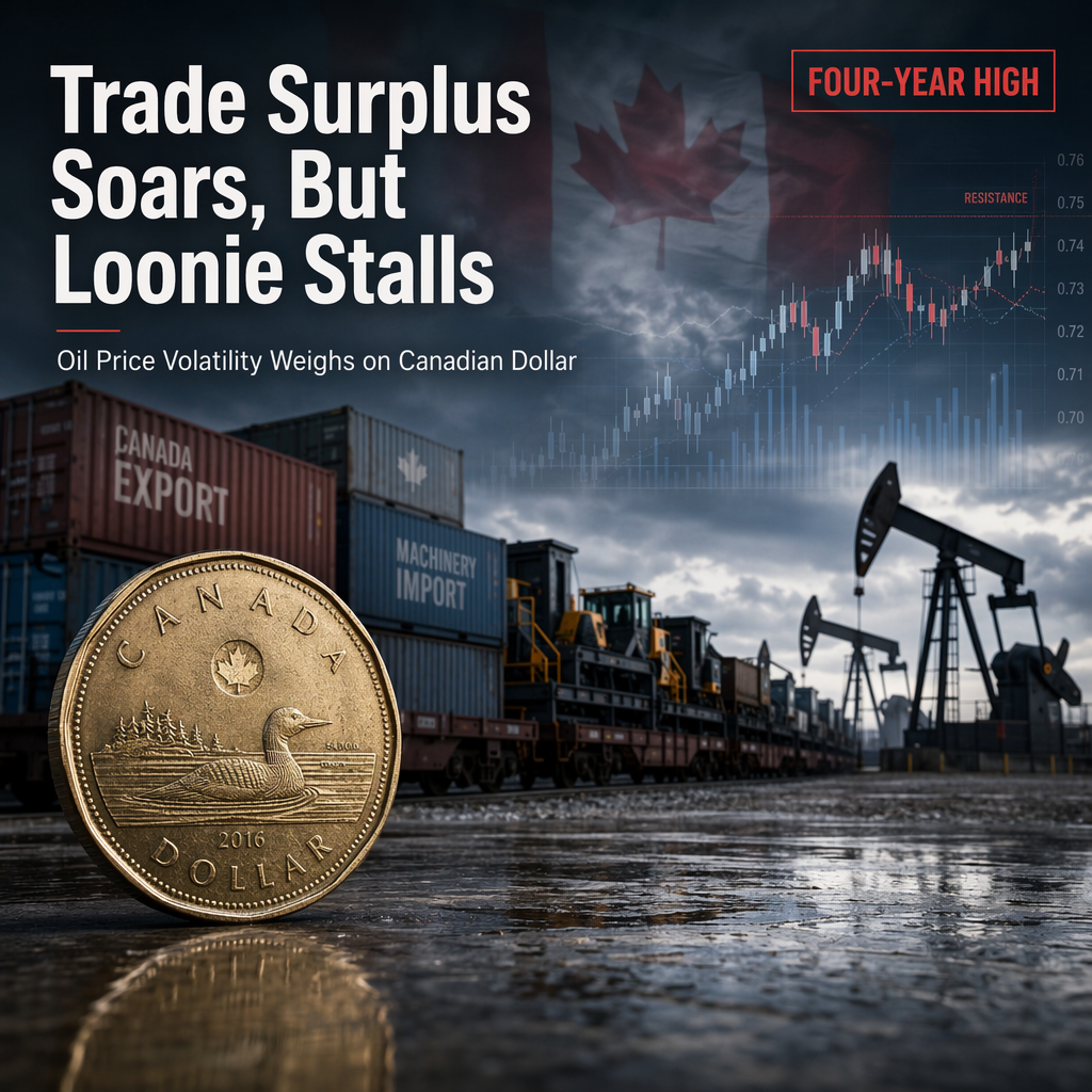 Canadian Trade Surplus Hits Four-Year High, But Loonie Fails to Rally Amid Oil Price Volatility