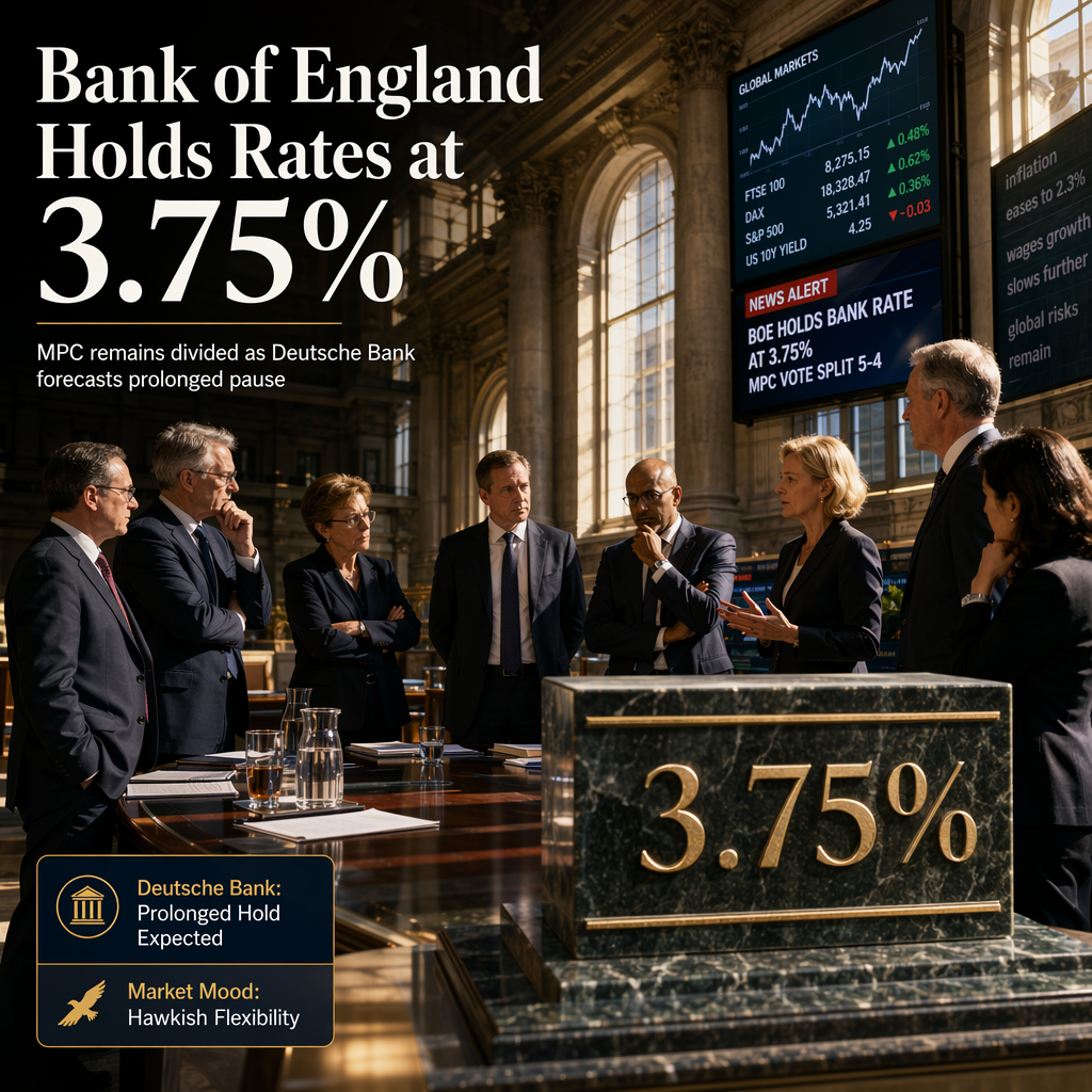 Bank of England Holds Rates Steady at 3.75% Amid Divided MPC, Deutsche Bank Expects Prolonged Hold