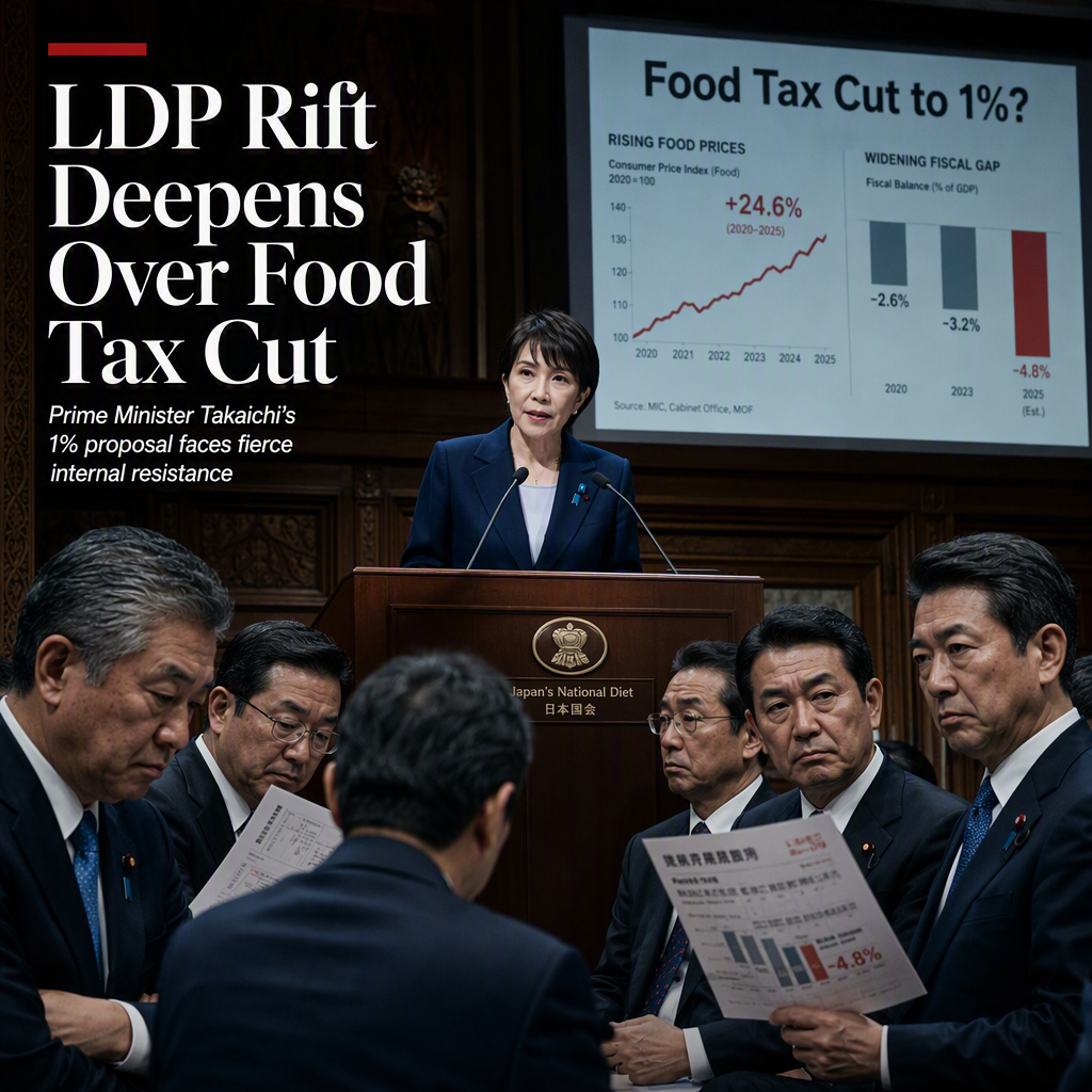 LDP Faces Internal Revolt Over Prime Minister Takaichi's Proposal to Slash Food Tax to 1%