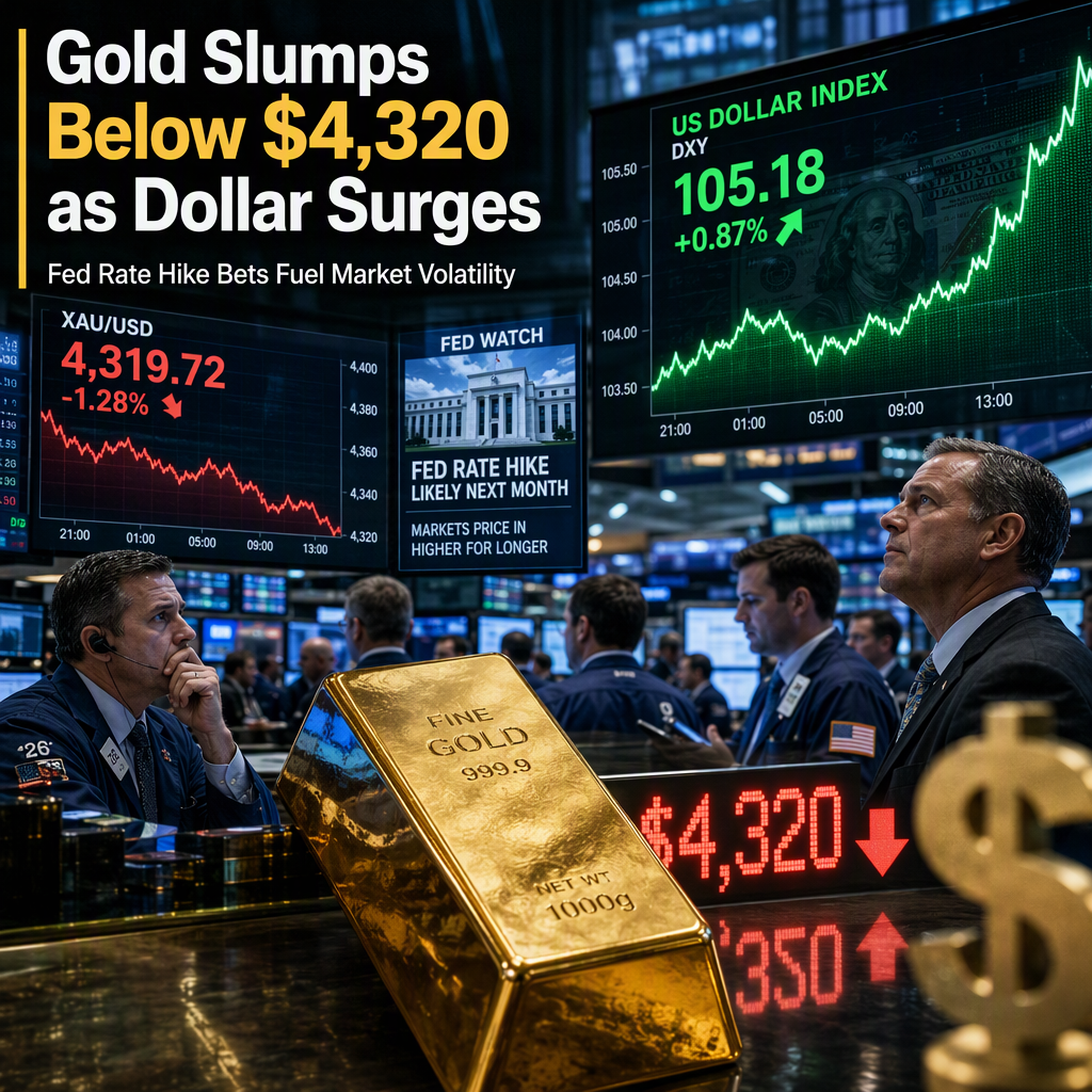 Gold Price Falls Below $4,320 as Fed Rate Hike Bets Strengthen US Dollar