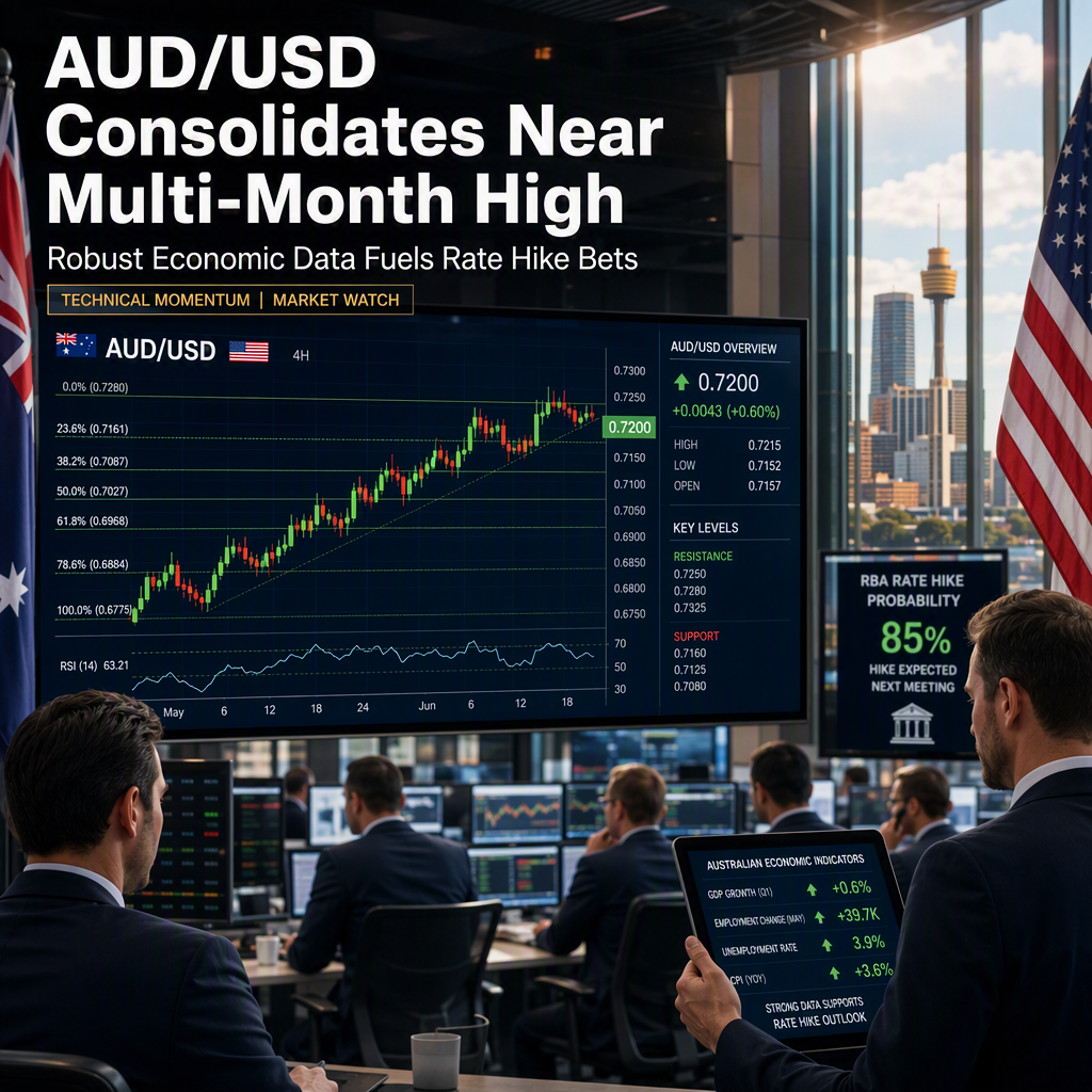 AUD/USD Holds Near Multi-Month High Amid Rate Hike Bets and Strong Economic Data