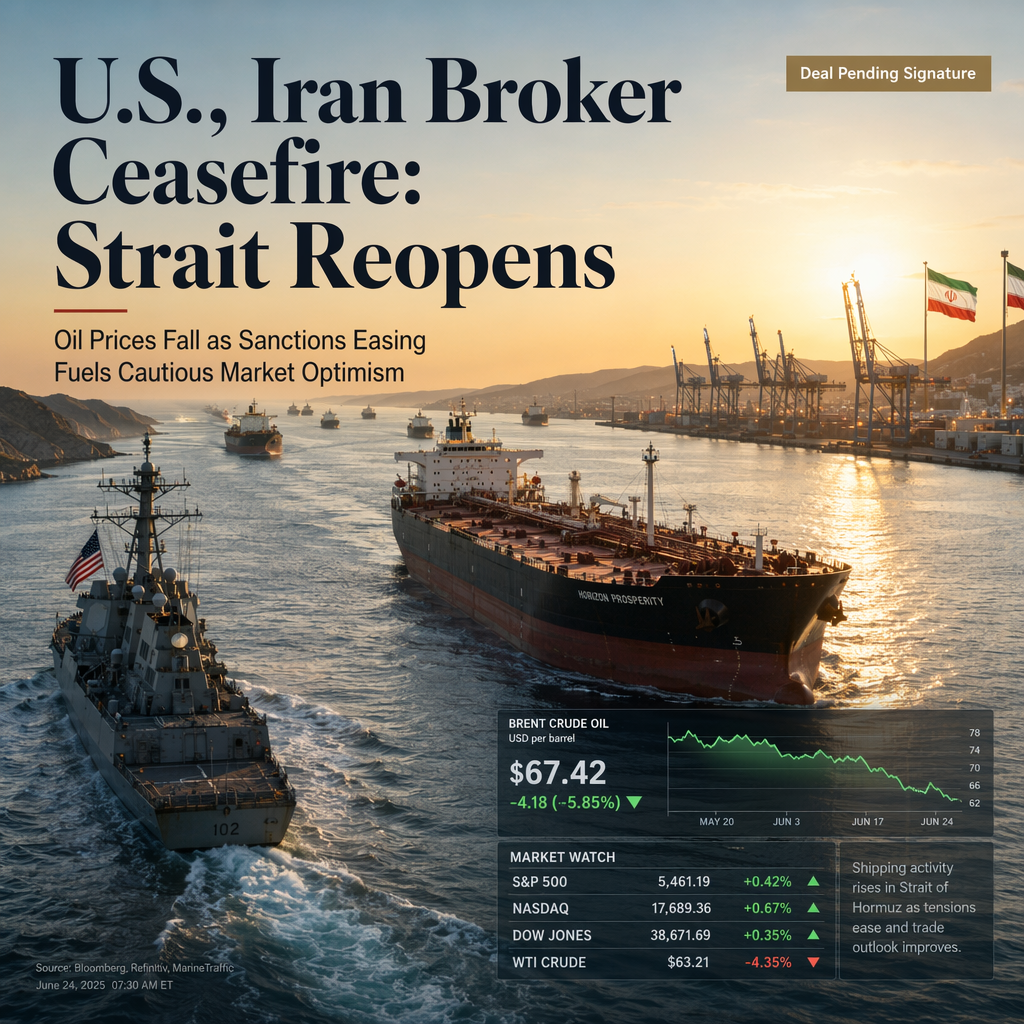 U.S. and Iran Reach Preliminary Deal to Reopen Strait of Hormuz and Lift Sanctions, Oil Prices React