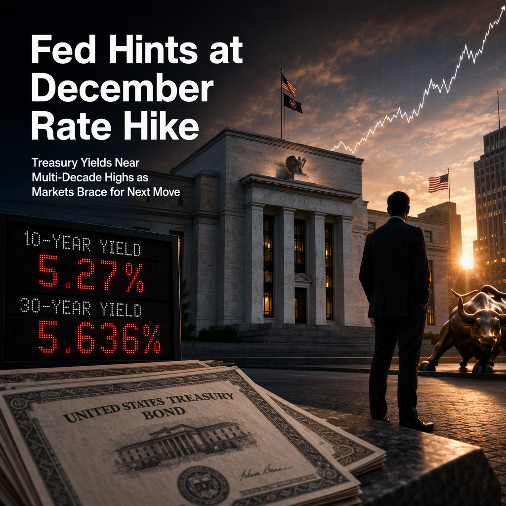 Fed Signals More Rate Hikes as US Treasury Yields Hover Near Multi-Decade Highs; Markets Eye December Move