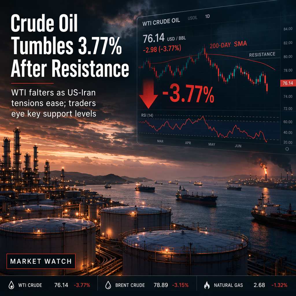 WTI Crude Oil Drops 3.77% After Failing to Break 200-Day SMA Amid US-Iran Tensions
