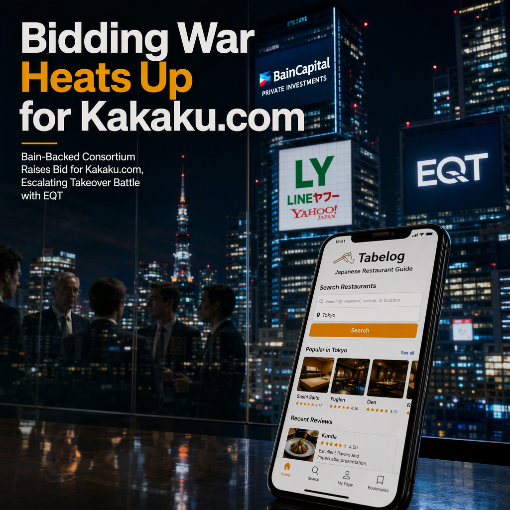 Bain-Backed Consortium Raises Bid for Kakaku.com, Escalating Takeover Battle with EQT