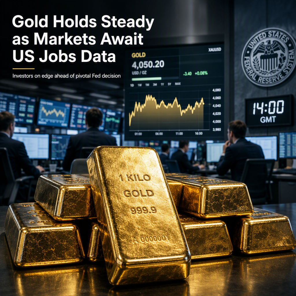 Gold Holds Steady Near $4,050 as Markets Await US Jobs Data and Fed Decision