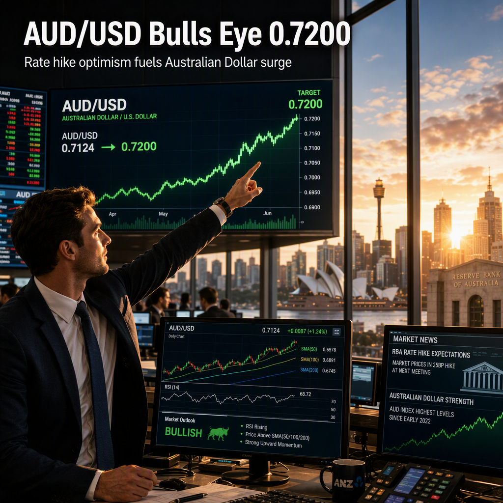 AUD/USD Surges Past 0.7100 as Bulls Target 0.7200 Amid Rate Hike Expectations