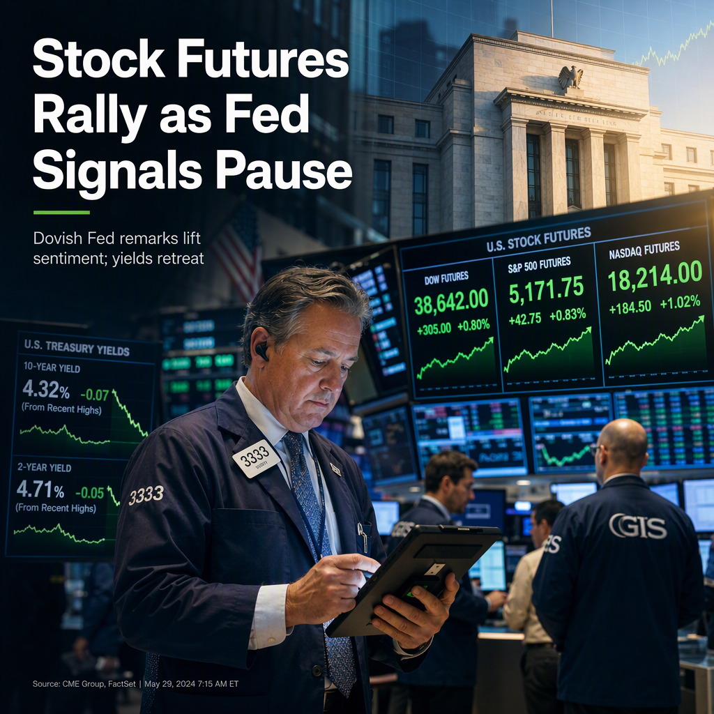 US Stock Futures Rise as Fed Rate Hike Expectations Ease After Dovish Fed Comments