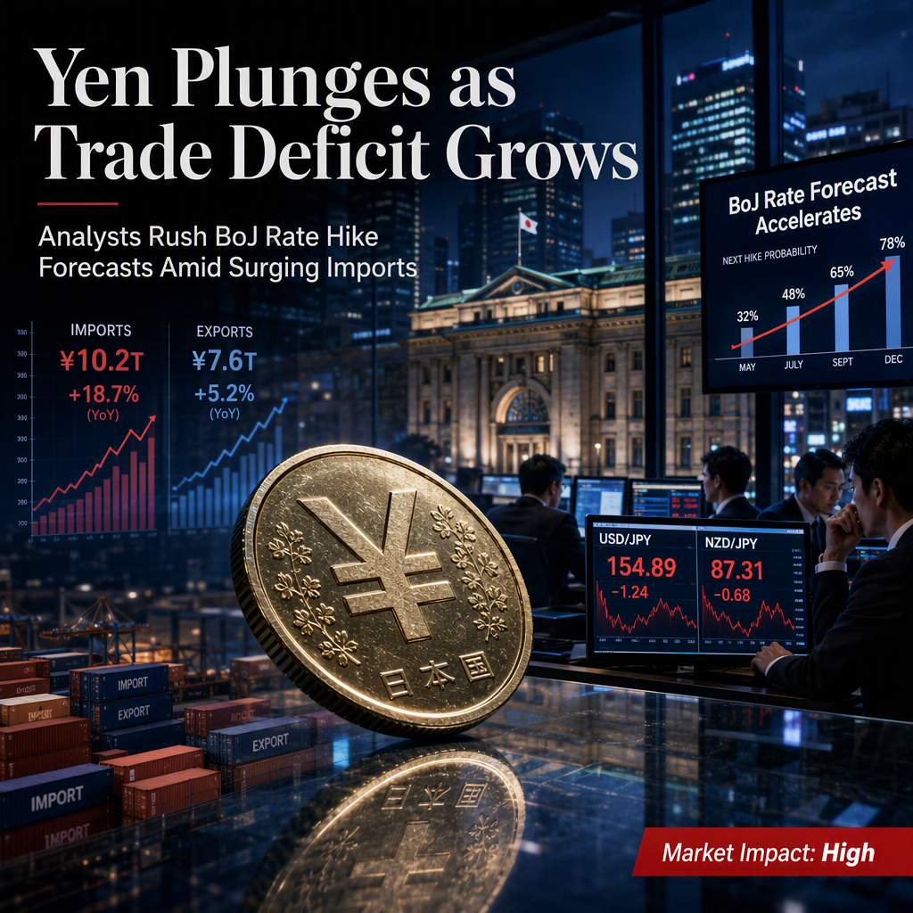 Japanese Yen Slides as Trade Deficit Widens and Analysts Accelerate BoJ Rate Hike Forecasts