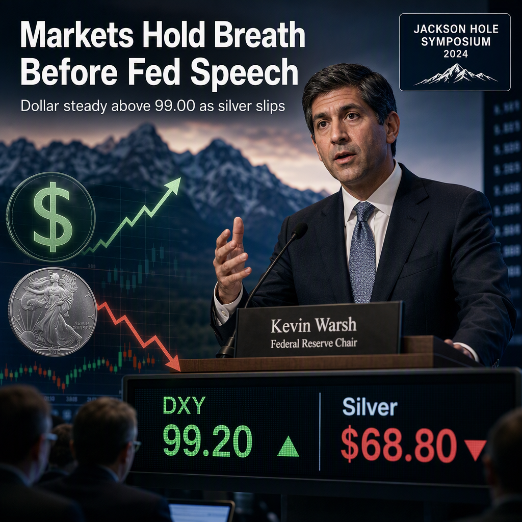 US Dollar Index Holds Above 99.00 and Silver Slips as Markets Await Fed Chair Warsh’s Jackson Hole Speech