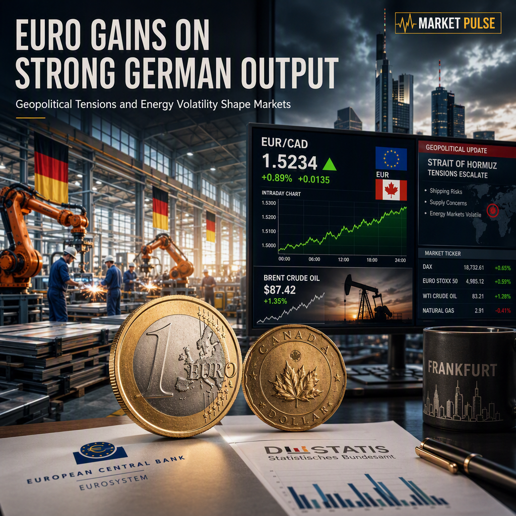 Euro Strengthens Against Canadian Dollar as German Industrial Output Surpasses Forecasts Amid Geopolitical Tensions