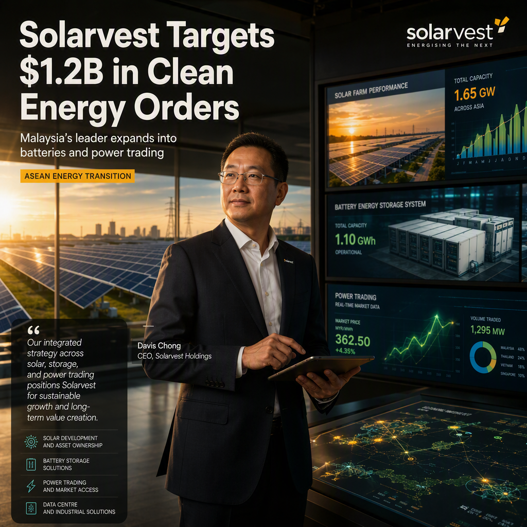 Solarvest Sets $1.2 Billion Order Book Target Amid Expansion into Batteries and Power Trading