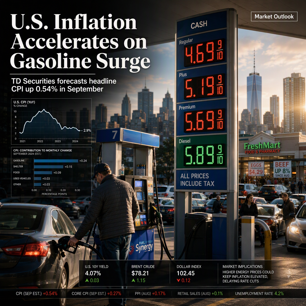 TD Securities Projects U.S. September Headline CPI to Rise 0.54% on Gasoline Surge