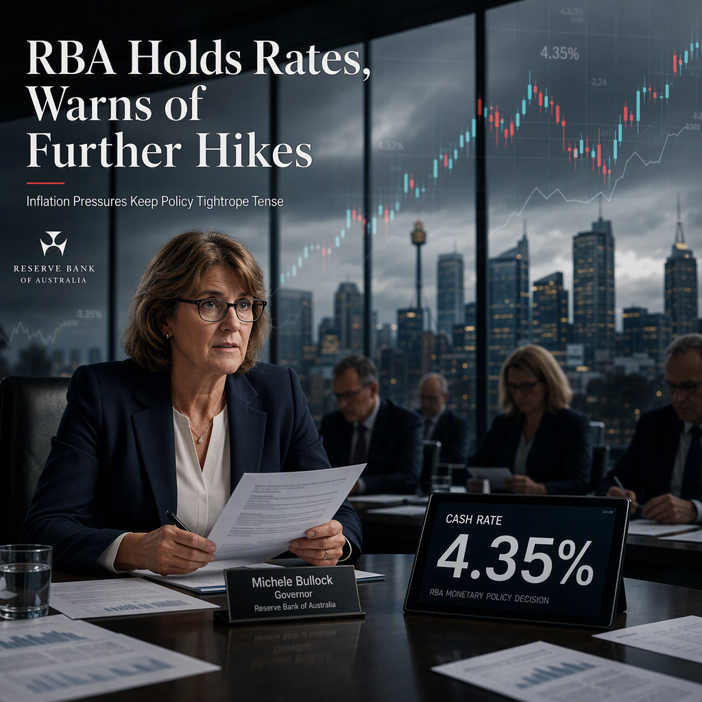 RBA Holds Cash Rate at 4.35%, Signals Potential for Further Hikes Amid Persistent Inflation