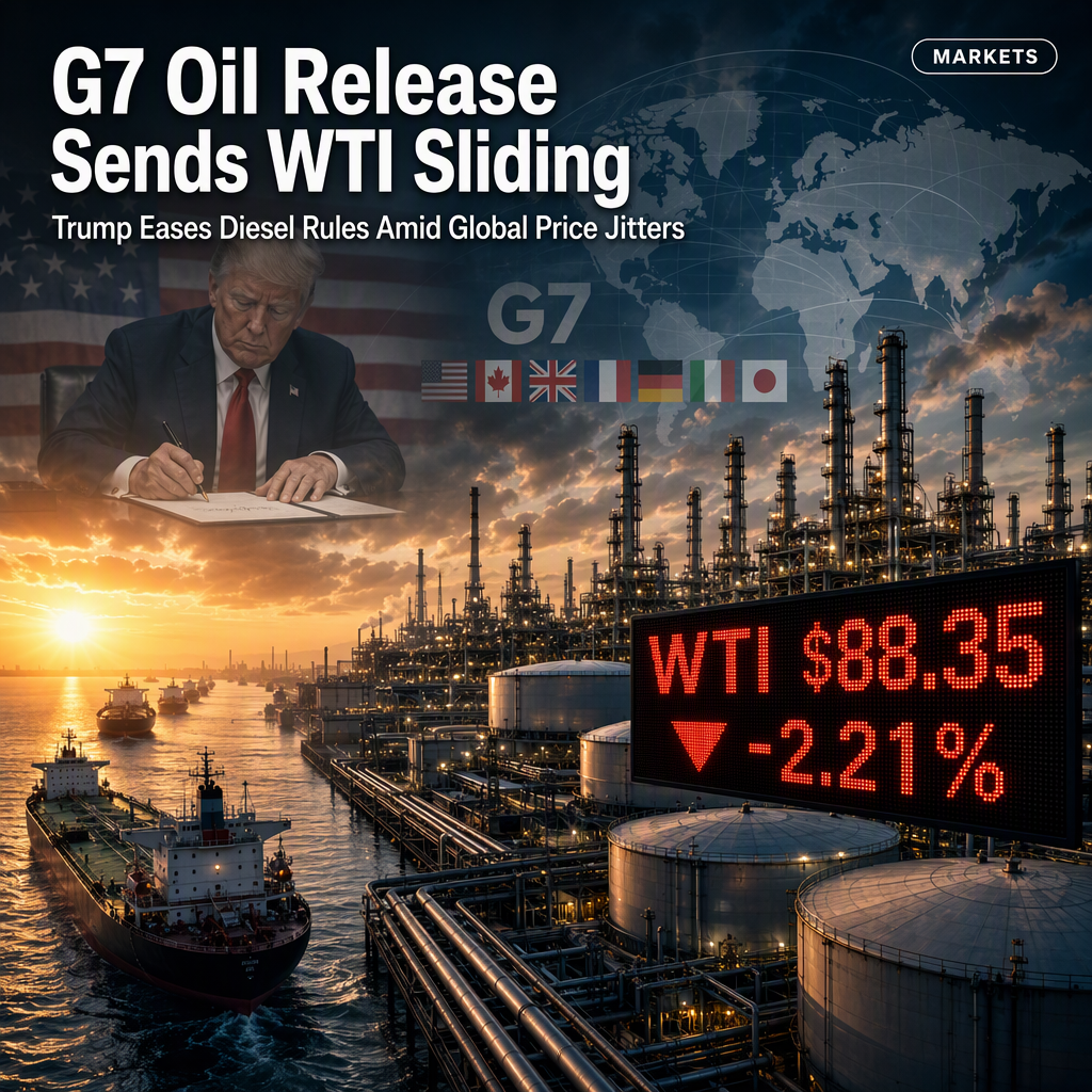 WTI Crude Drops as G7 Releases Emergency Oil Reserves and Trump Eases Diesel Restrictions