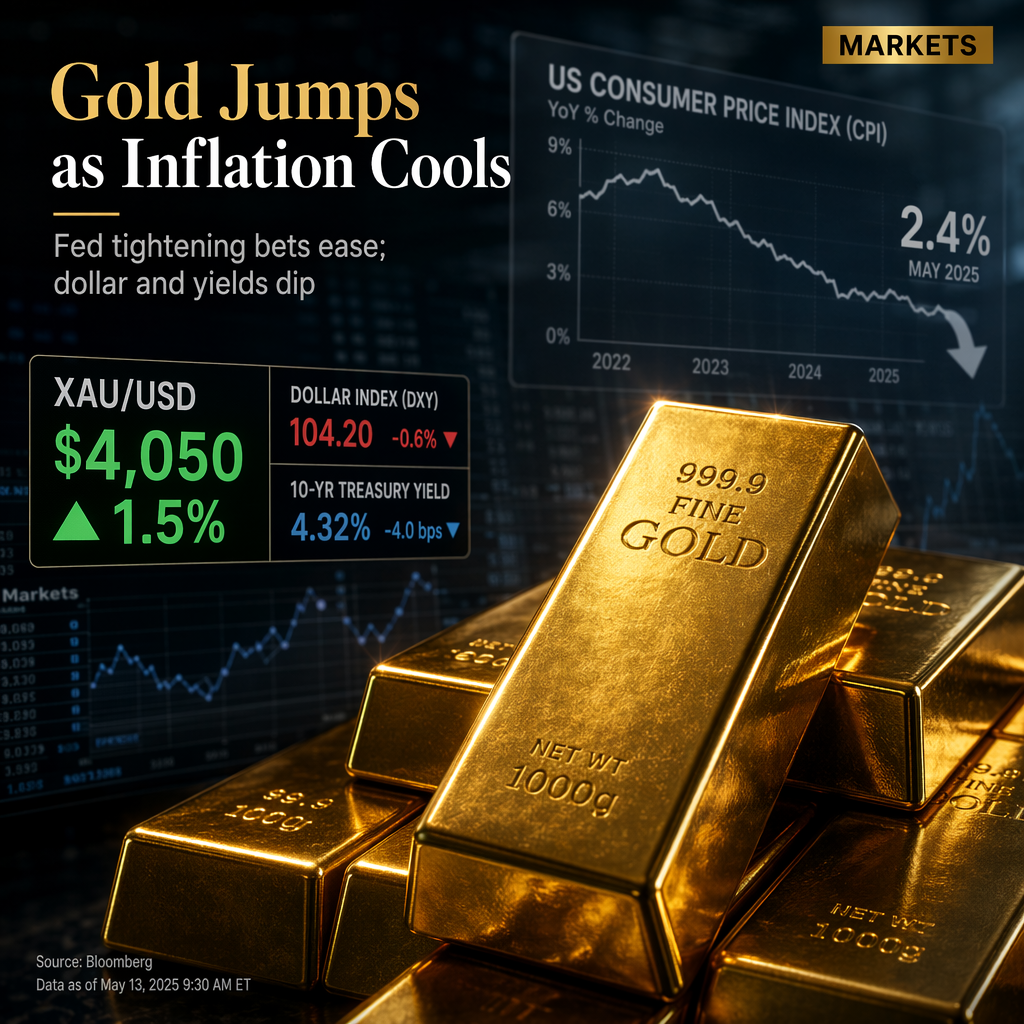 Gold Surges 1.5% as US Inflation Cools, Easing Fed Tightening Bets