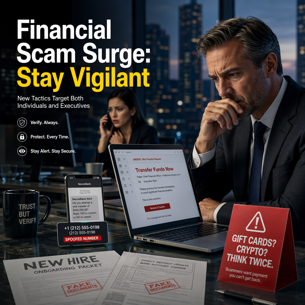 Consumers Warned of Sophisticated Financial Scams Targeting Individuals and Executives