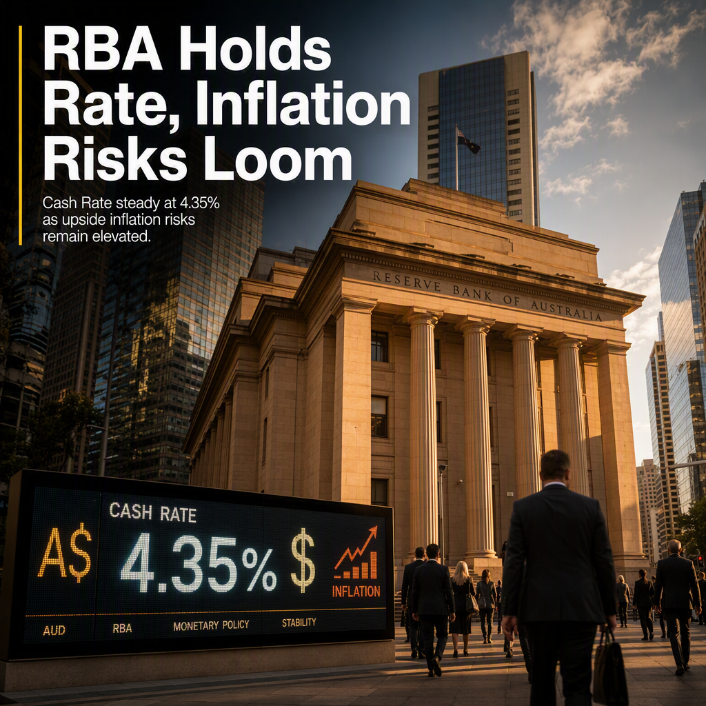 RBA Holds Cash Rate at 4.35%, Signals Upside Inflation Risks Remain