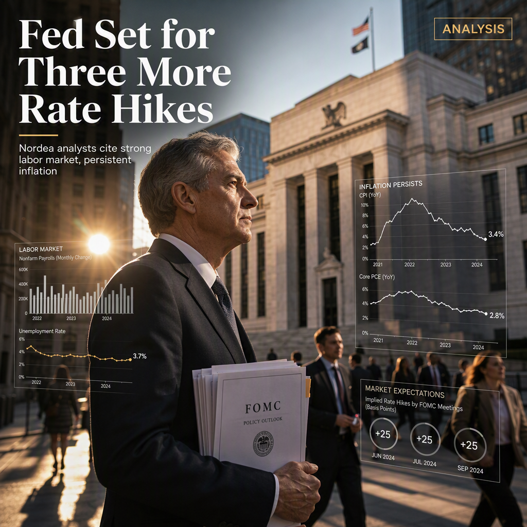 Federal Reserve Expected to Deliver Three More Rate Hikes Amid Strong Labor Market, Nordea Analysts Say