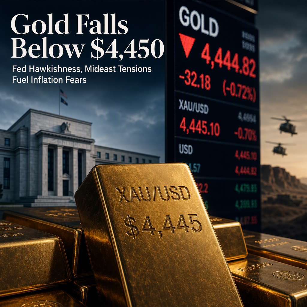 Gold Slips Below $4,450 as Fed Hawkishness and Middle East Tensions Stoke Inflation Fears