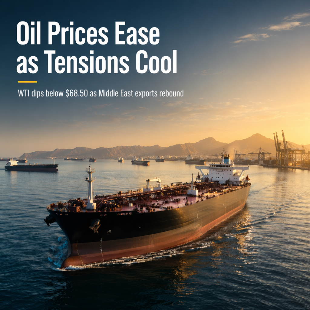 WTI Oil Slips Below $68.50 as Middle East Tensions Ease and Exports Recover
