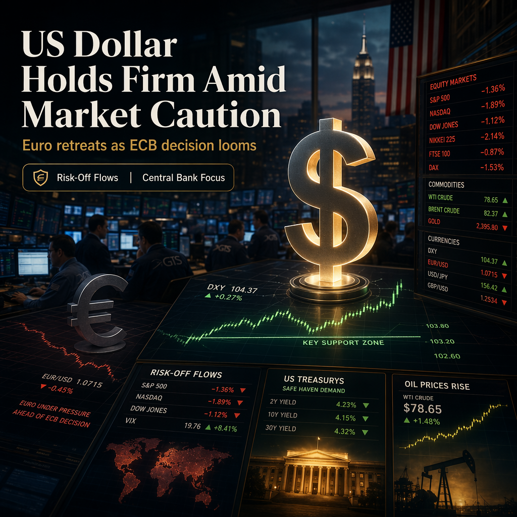 US Dollar Holds Firm Amid Risk-Off Sentiment, While Euro Pulls Back Ahead of ECB Decision