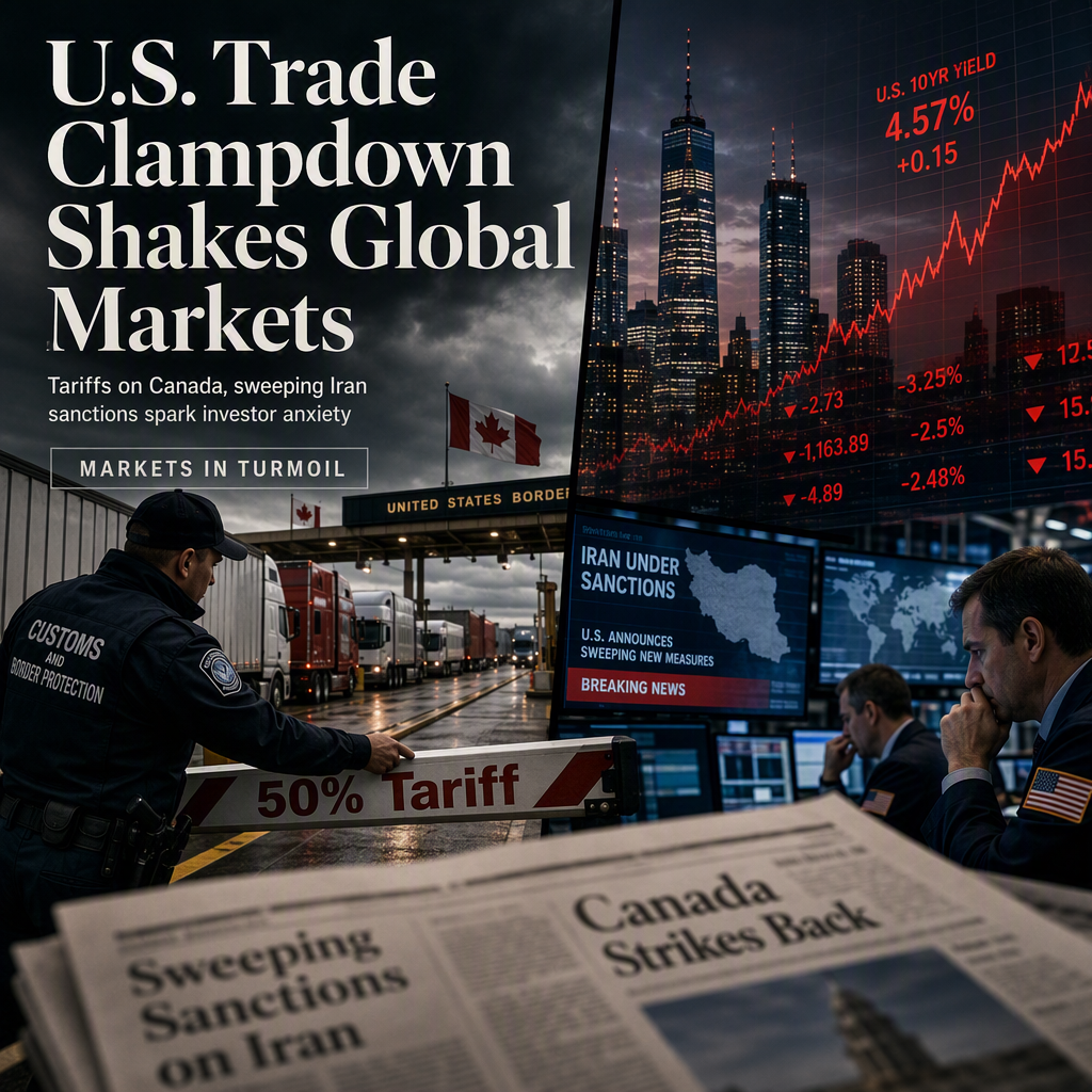 U.S. Imposes 50% Tariffs on Canadian Imports and Plans Sweeping Sanctions Against Iran, Prompting Market Jitters