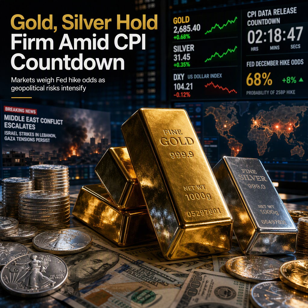 Gold and Silver Hold Gains as Markets Await US CPI; Fed December Hike Odds Rise Amid Geopolitical Tensions