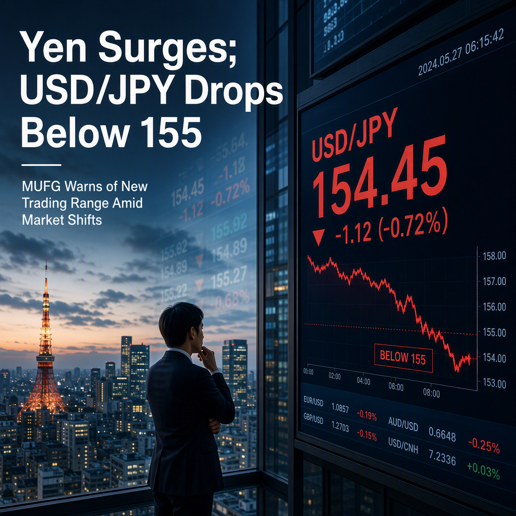 Japanese Yen Strengthens as USD/JPY Falls Below Key 155 Level, MUFG Warns of Potential New Trading Range