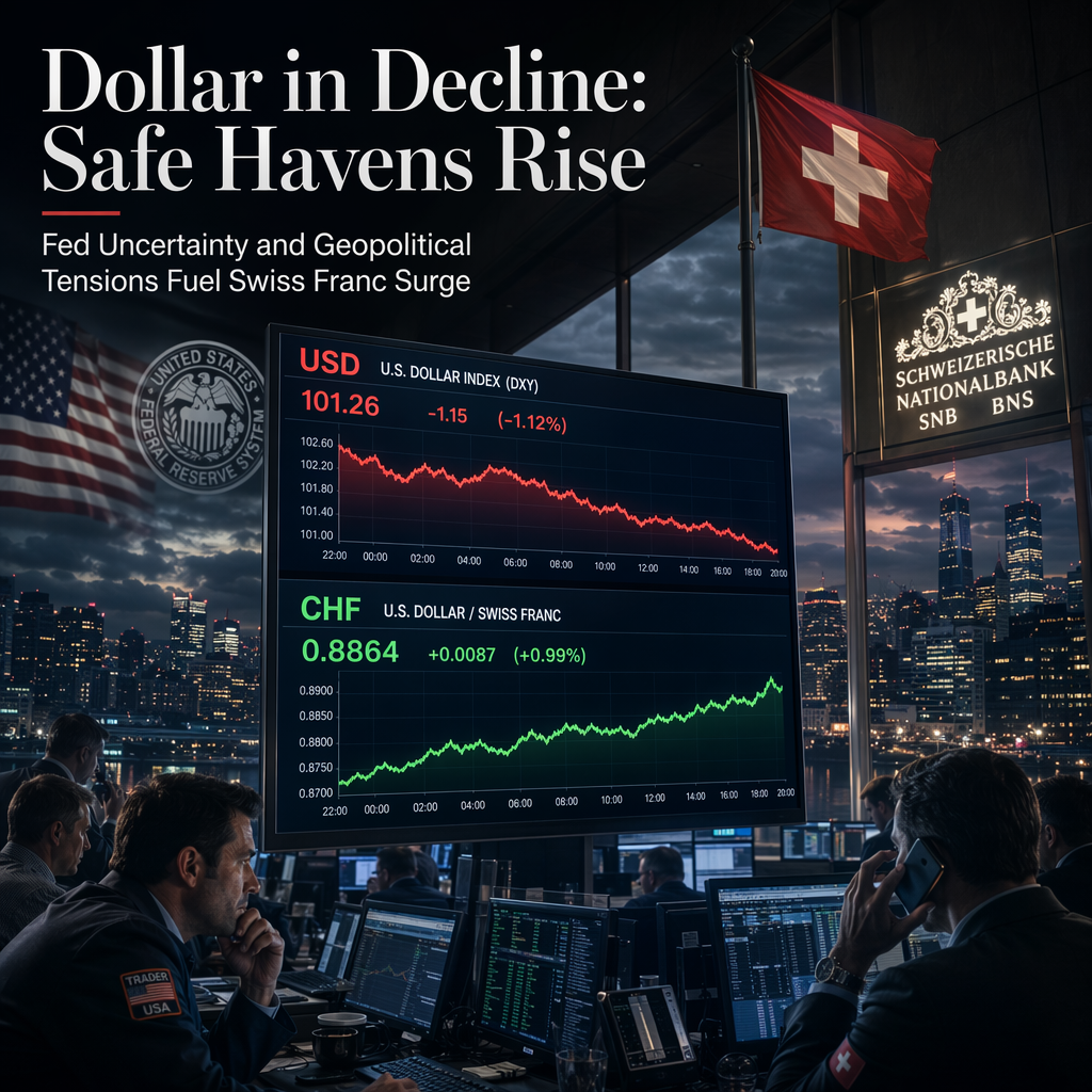 US Dollar Weakens Amid Fed Policy Uncertainty and Geopolitical Tensions; Swiss Franc Strengthens