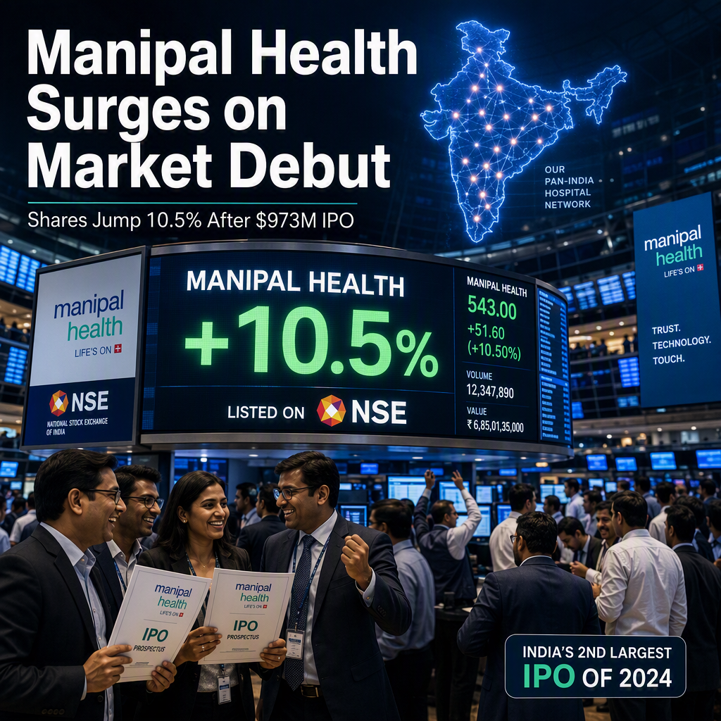 Manipal Health Surges 10.5% in India Market Debut After $973 Million IPO