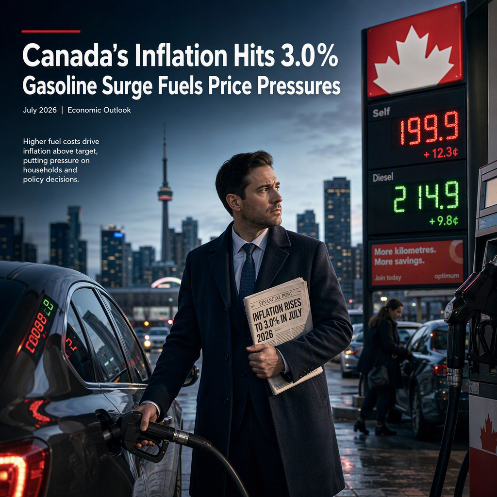 Canada's Inflation Rises to 3.0% in July 2026, Driven by Gasoline Surge