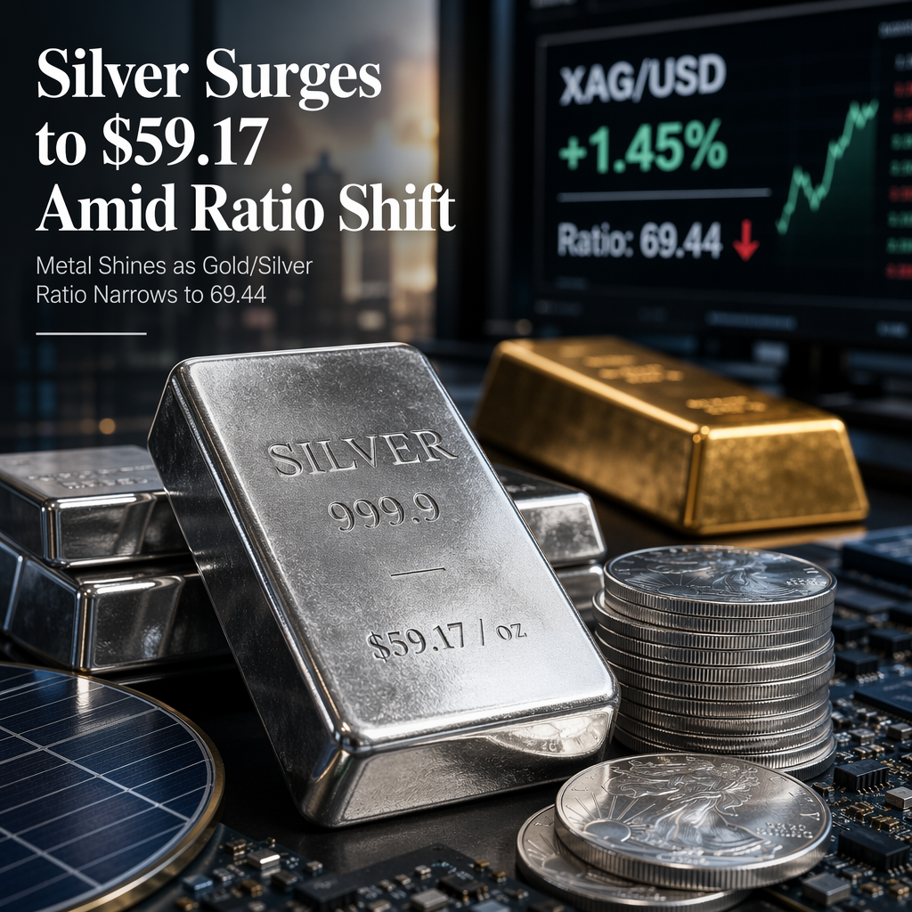 Silver Prices Climb 1.45% to $59.17 per Ounce, Gold/Silver Ratio Narrows