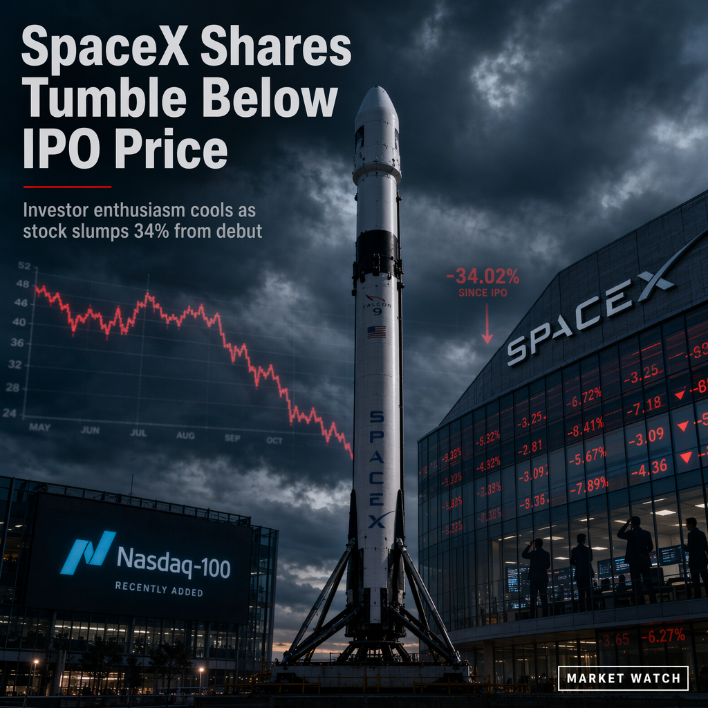 SpaceX Shares Fall Below $135 IPO Price Amid Cooling Investor Enthusiasm