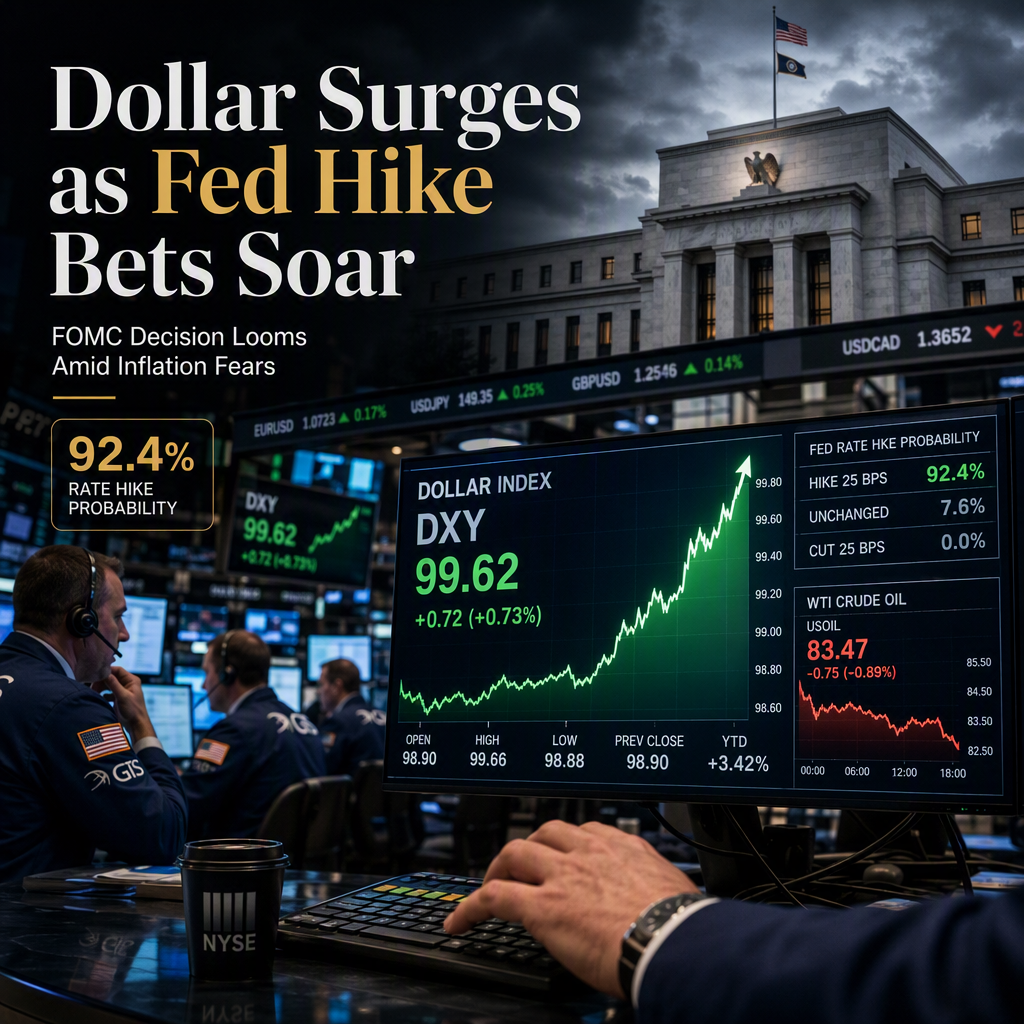 US Dollar Index Rises Above 99.50 as Fed Rate Hike Bets Intensify Ahead of FOMC Decision