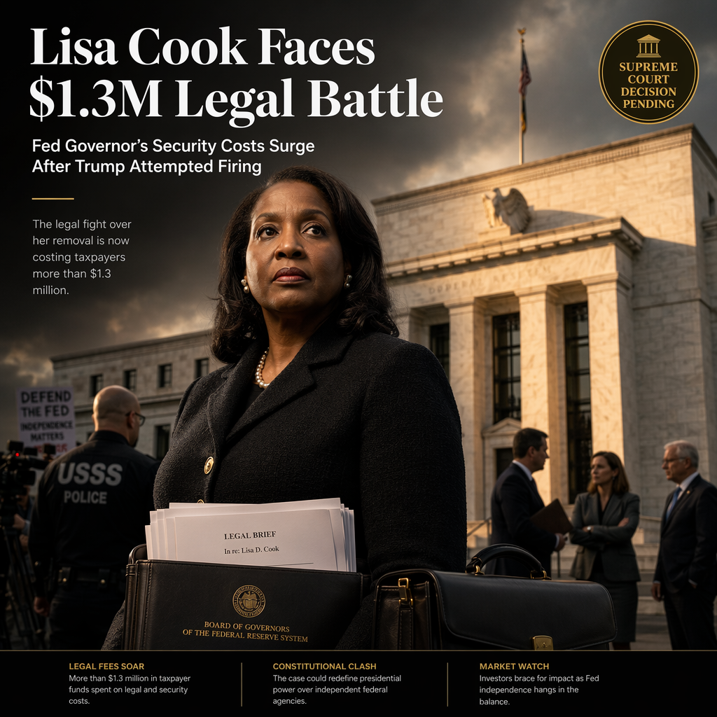 Fed Governor Lisa Cook Faces Over $1.3 Million in Legal and Security Costs After Trump’s Attempted Firing