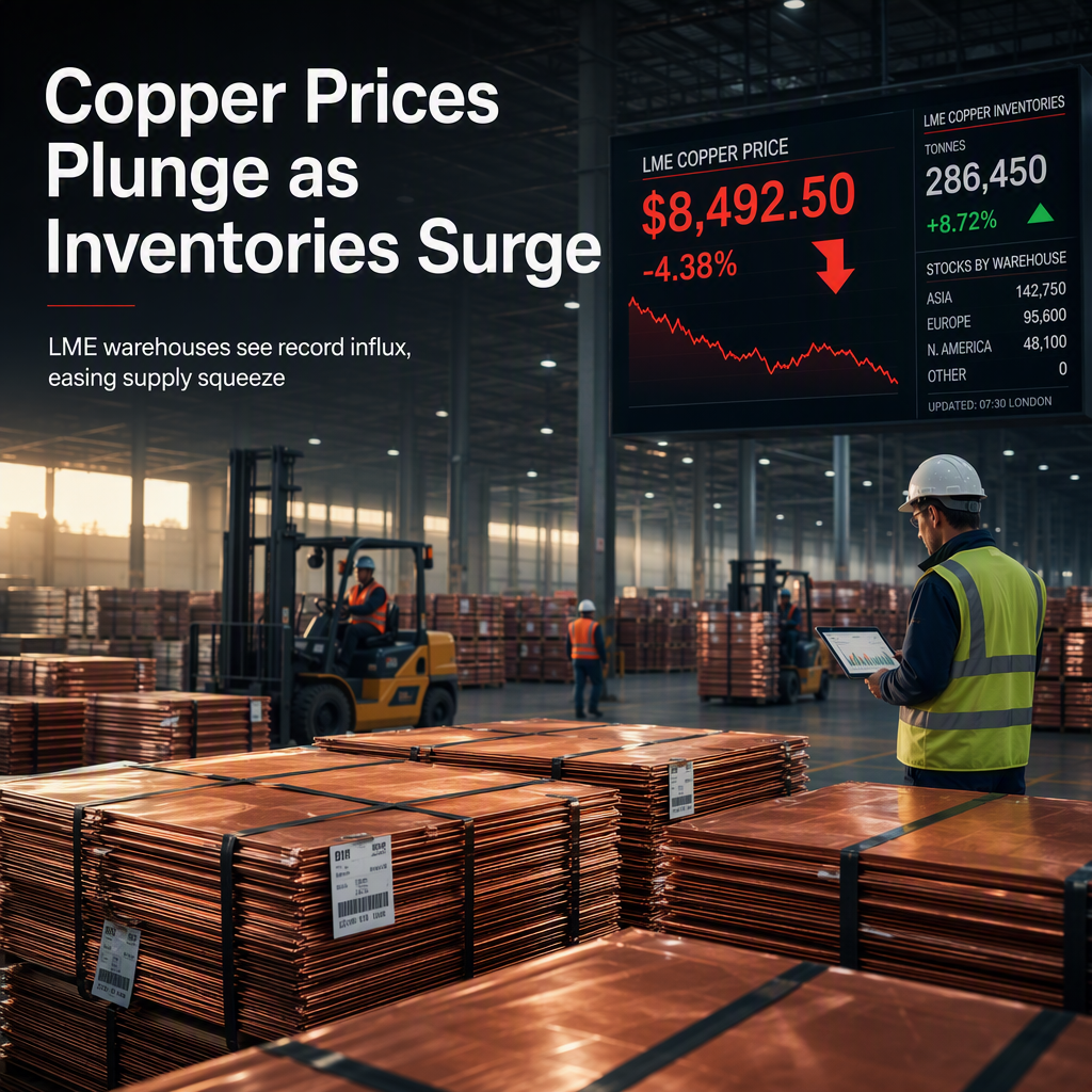 Copper Prices Plunge as LME Inventories Surge, Easing Supply Squeeze