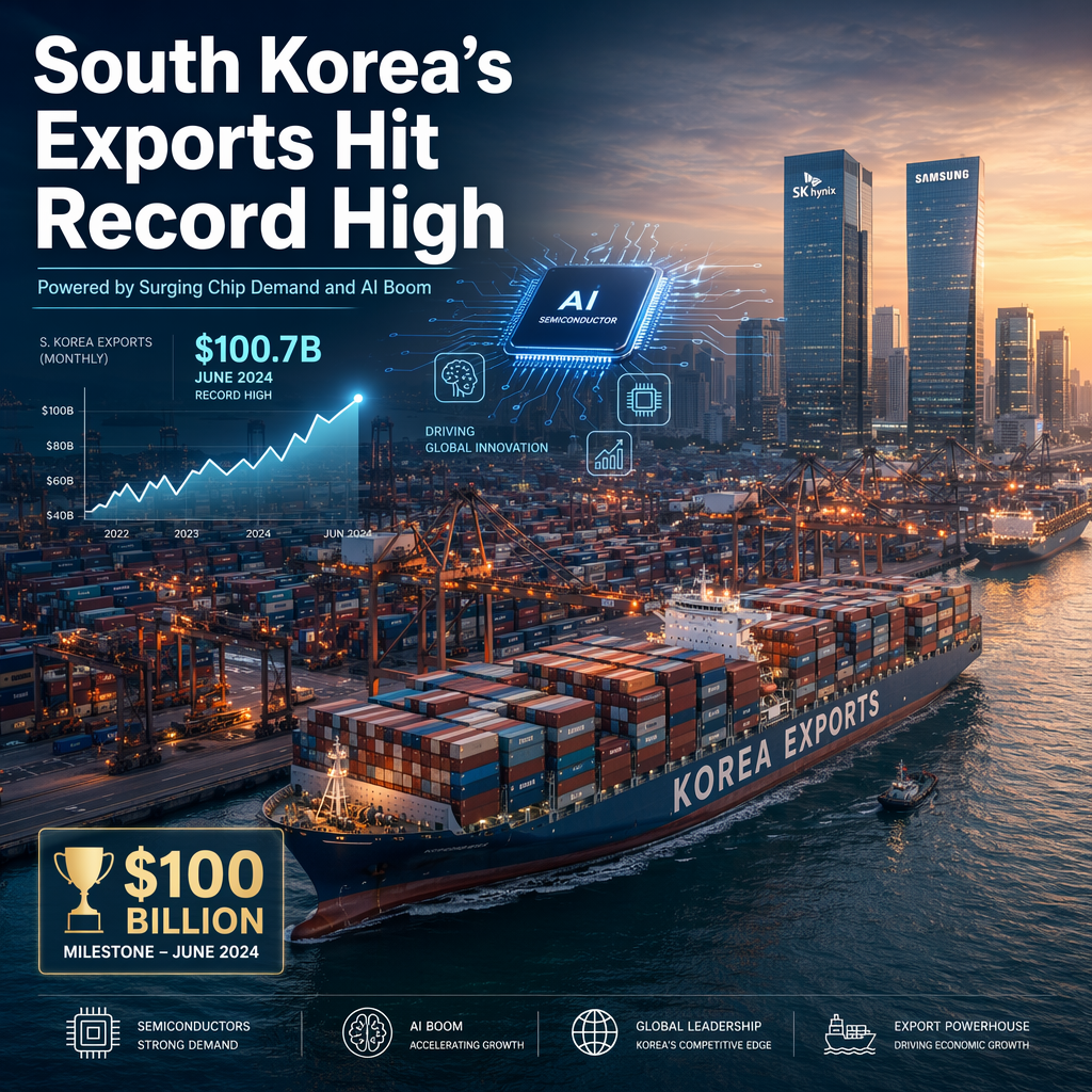 South Korea's June Exports Surpass $100 Billion for First Time on Soaring Chip Demand