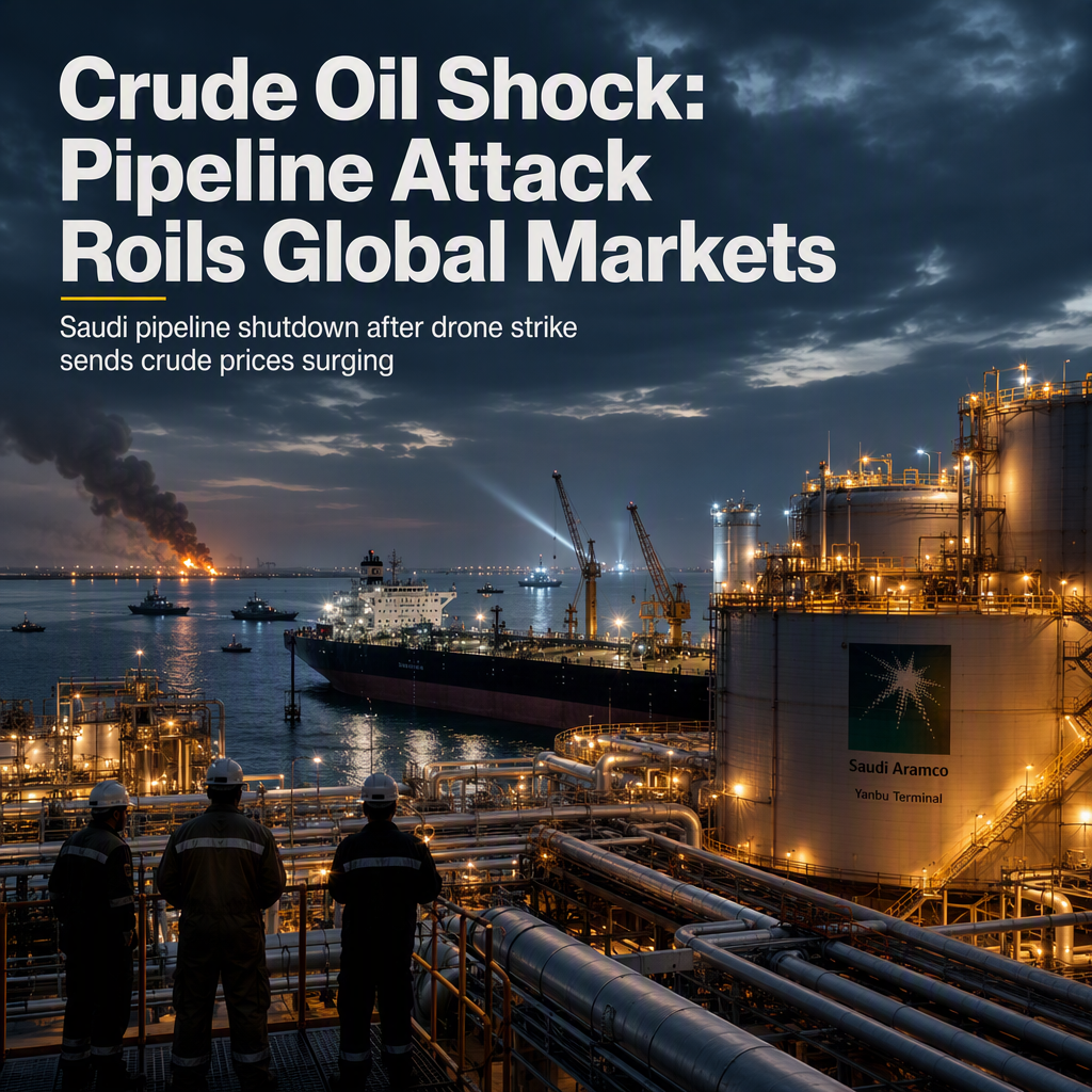 Crude Oil Prices Surge as Saudi Arabia Shuts Key East-West Pipeline Following Drone Attack