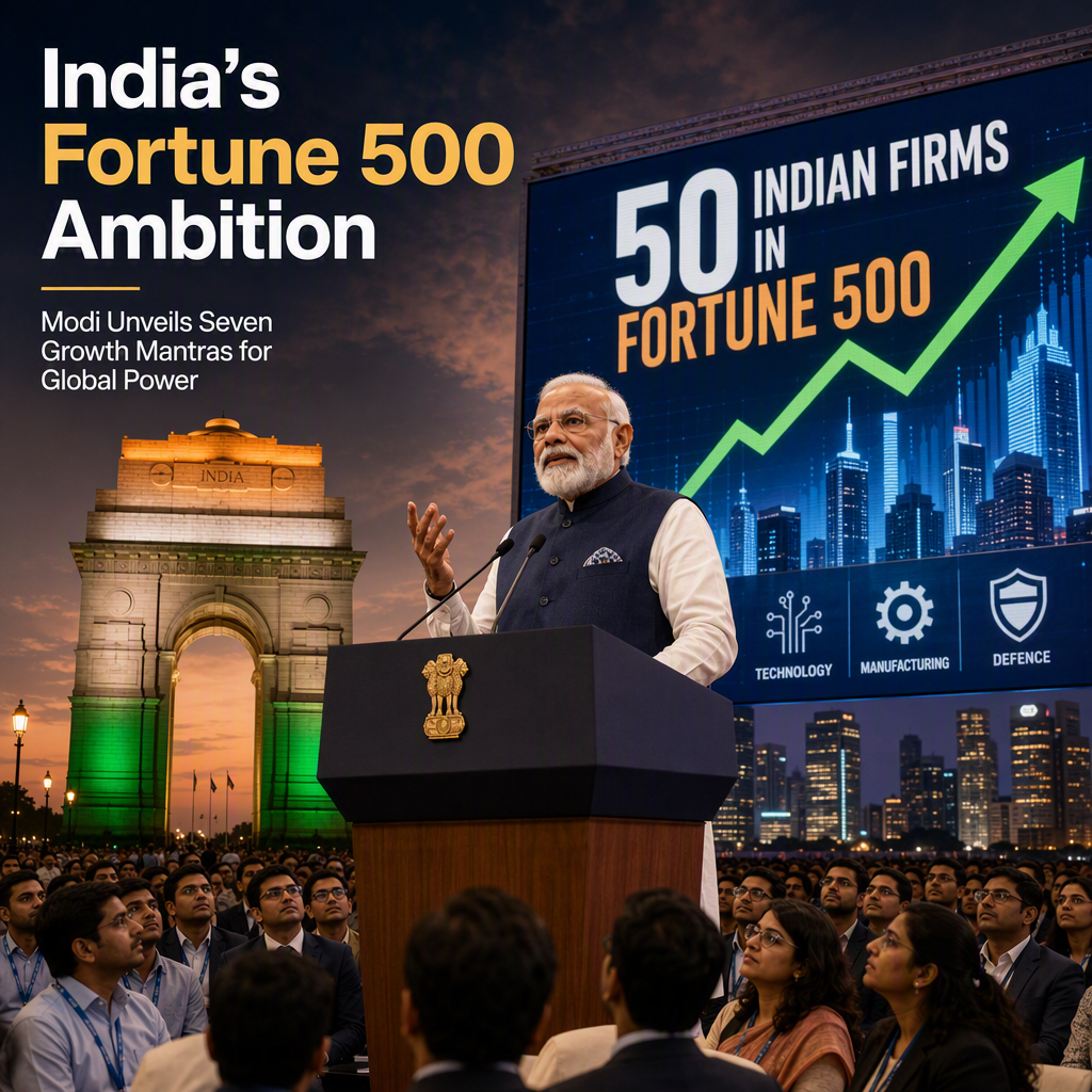 Modi Sets Ambitious Target: 50 Indian Firms in Fortune 500, Unveils Seven Growth Mantras