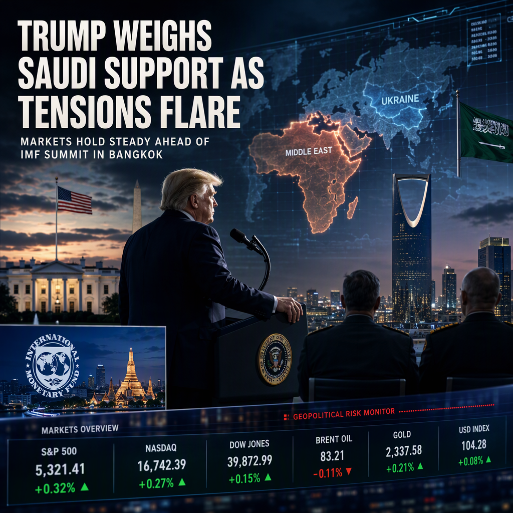 Trump Considers U.S. Support for Saudi Arabia Amid Rising Middle East Tensions; Markets Steady Ahead of IMF Meetings