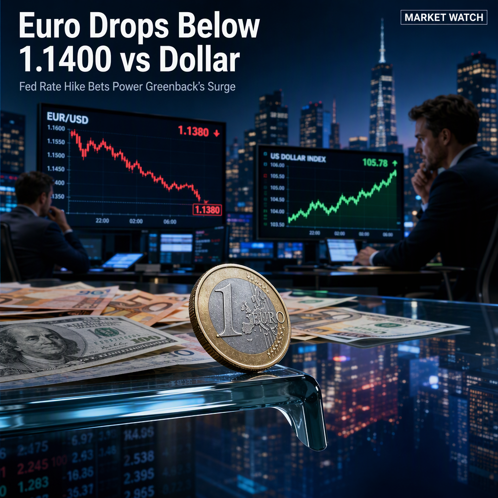 Euro Slides Below 1.1400 as Fed Rate Hike Bets Boost US Dollar Strength