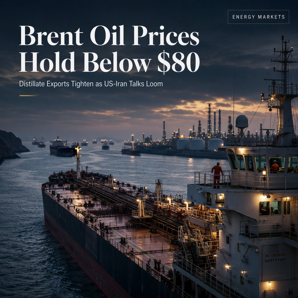 Brent Crude Remains Below $80 as Distillate Exports Tighten Amid US-Iran Deal Hopes