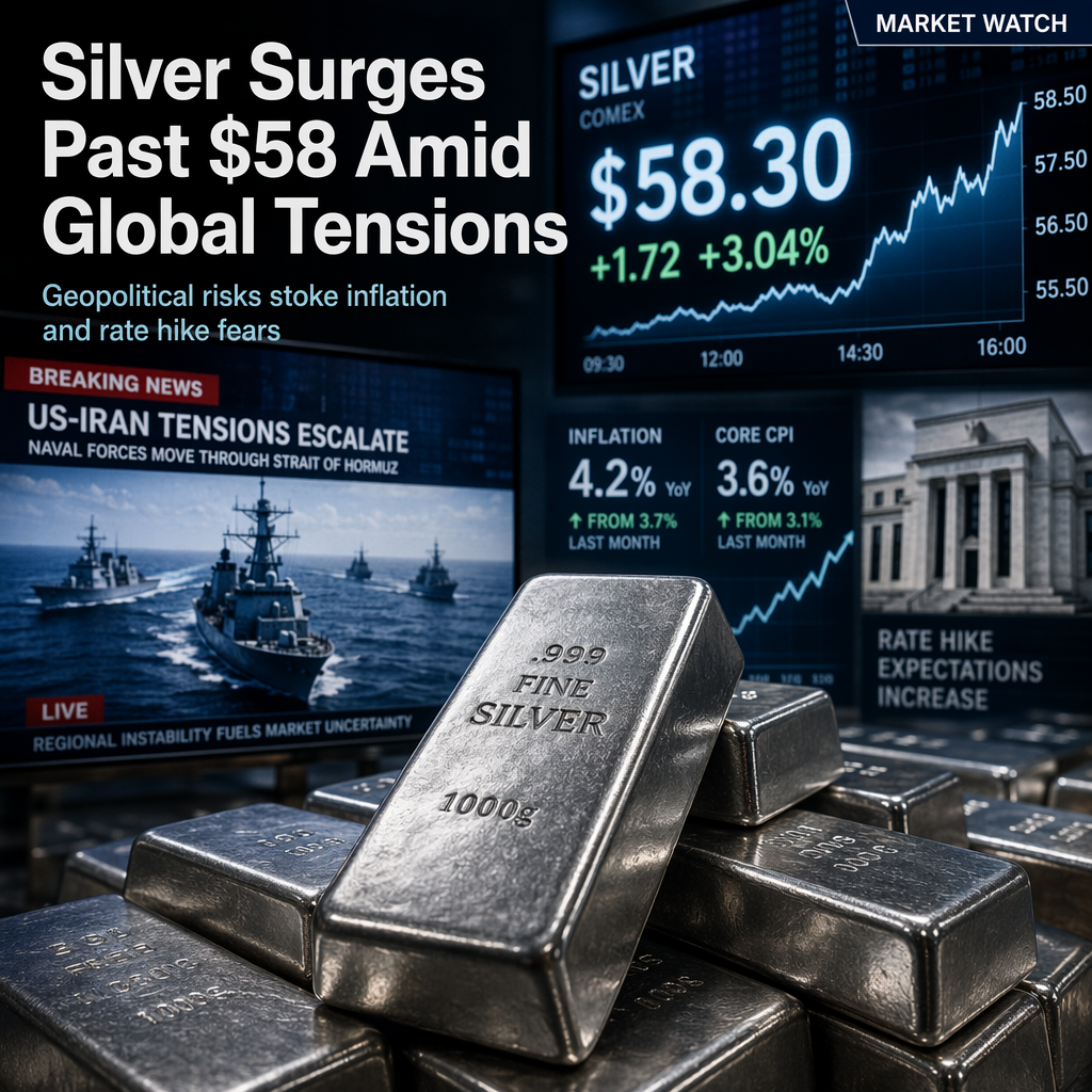Silver Rebounds Above $58 as US-Iran Tensions Fuel Inflation and Rate Hike Fears