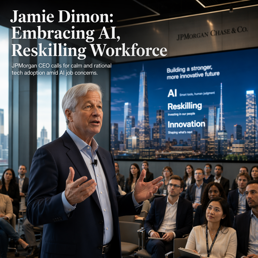 JPMorgan CEO Jamie Dimon Urges Calm Over AI Job Fears, Highlights Company Reskilling Efforts