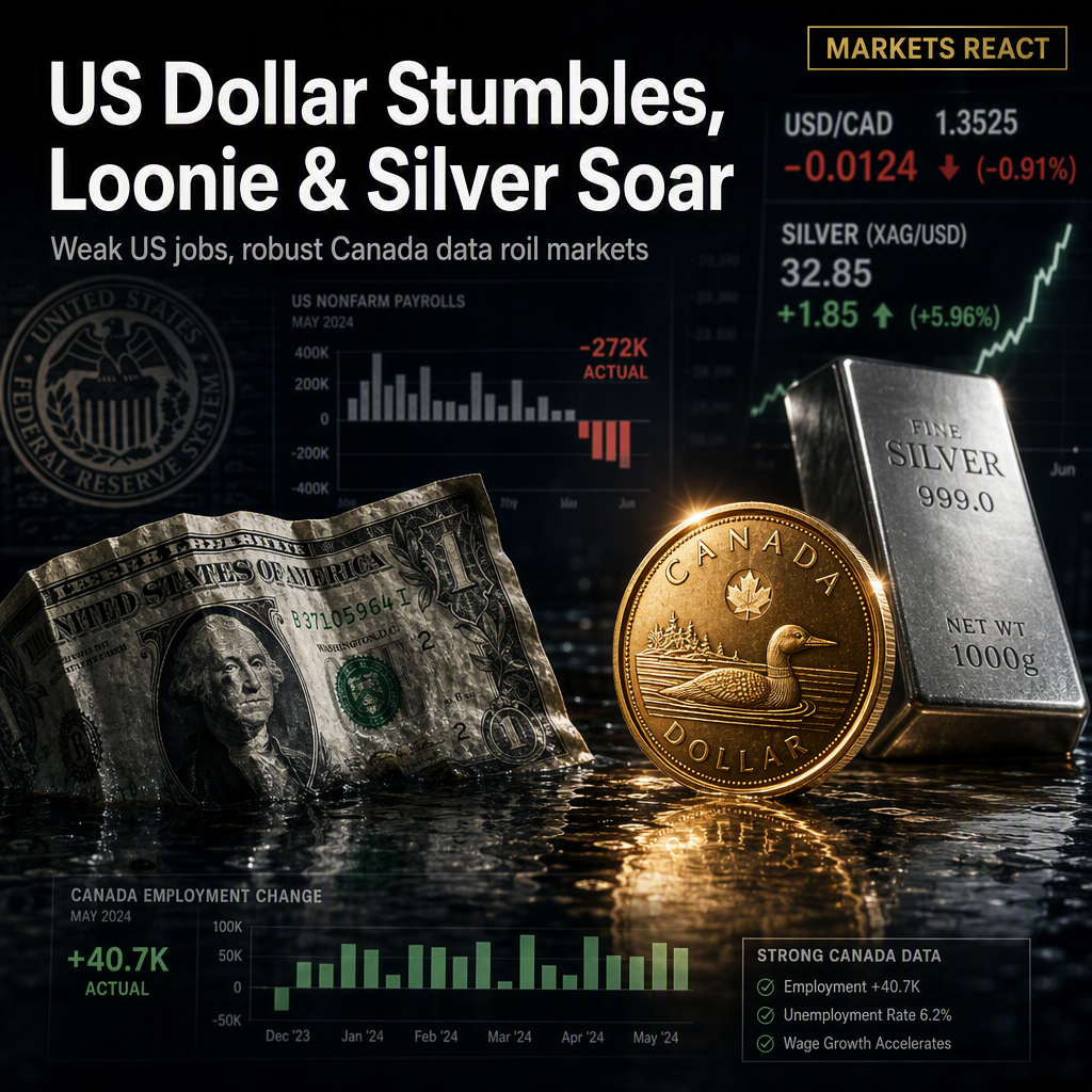 US Dollar Sinks, Canadian Dollar and Silver Surge After Weak US Jobs Data and Strong Canadian Employment