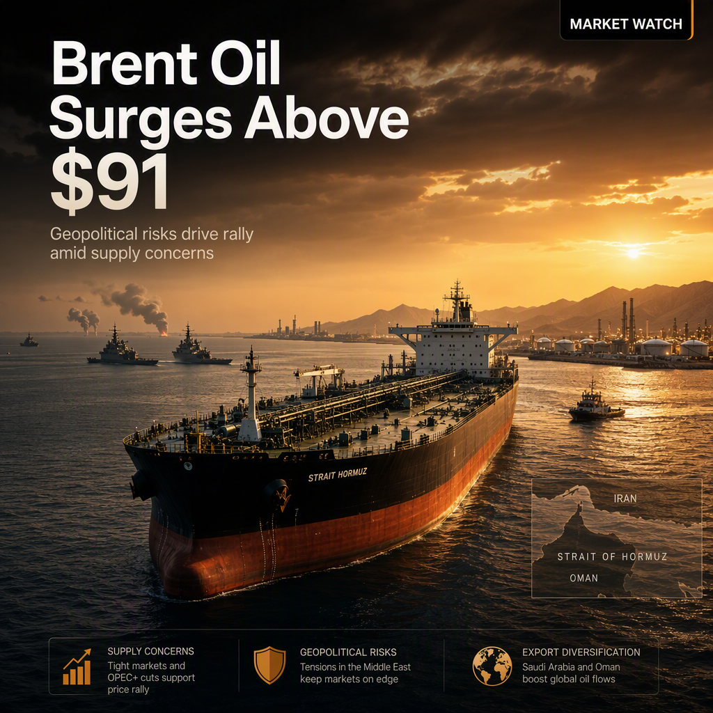 Brent Oil Surges Above $91 as Geopolitical Risks and Supply Concerns Intensify
