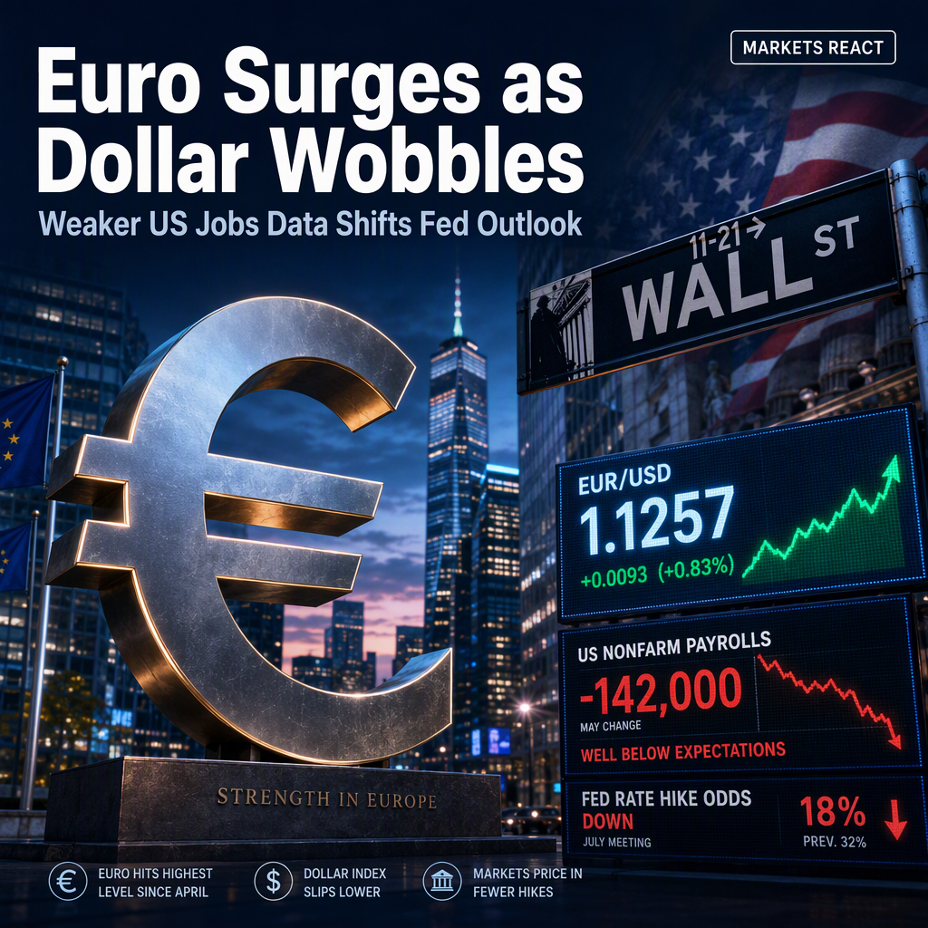 Euro Rises Above 1.1250 as Weak US Jobs Data Pressures Dollar, Fed Rate Hike Odds Fall