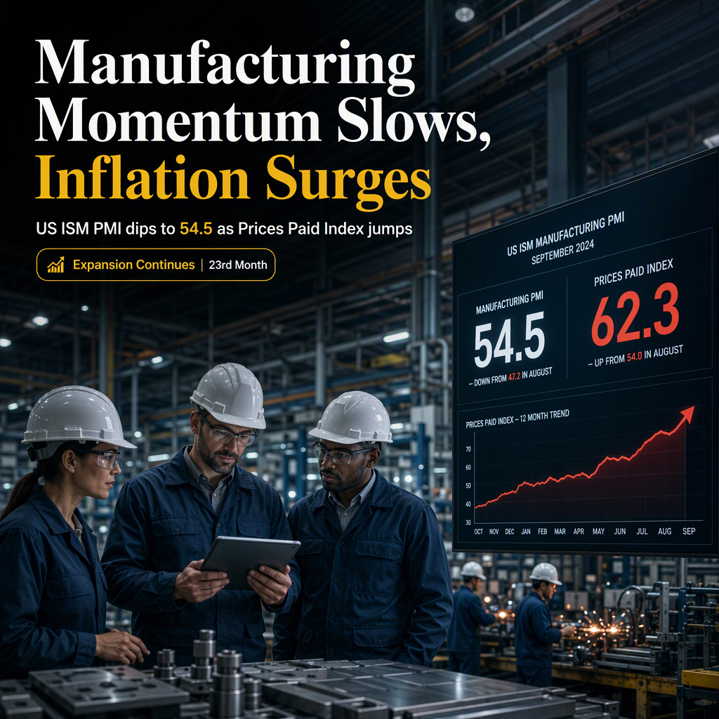 US ISM Manufacturing PMI Dips to 54.5 in September, Prices Paid Index Surges